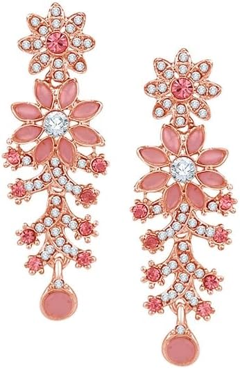 Flower Rose Gold Plated Crystal Studded Engagement Jewellery Set VitansEthnics