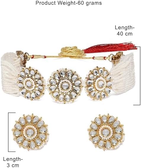 Gold Tone Kundan & Pearls Flowers Choker Necklace & earring Set For Women VitansEthnics