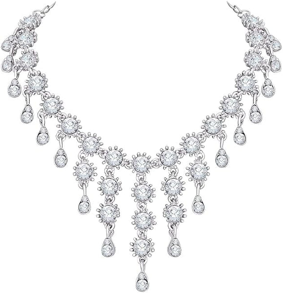 Silver Plated Jewelry Set for Women Elegant Necklace and Drop Earrings Set for Weddings VitansEthnics