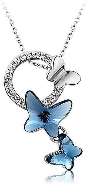 Platinum Silver Plated Crystal Butterfly Chain Pendant Necklace VitansEthnics