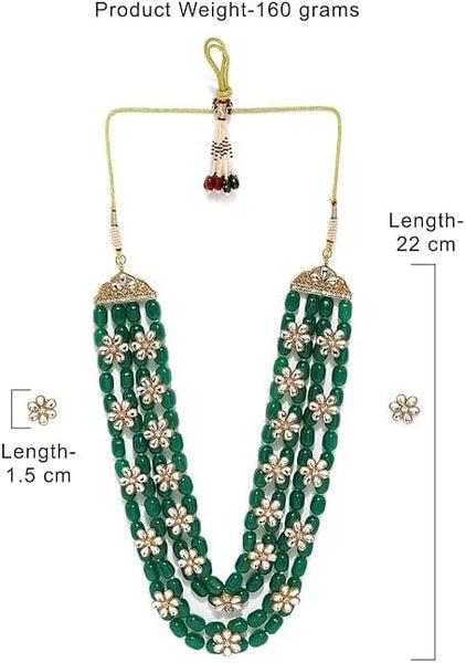 Green Beads & Floral Kundan Necklace Set For Women VitansEthnics
