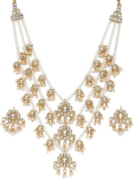 Indian Ethnic Kundan & Pearls Multi Layers Bridal Necklace Set For Women VitansEthnics