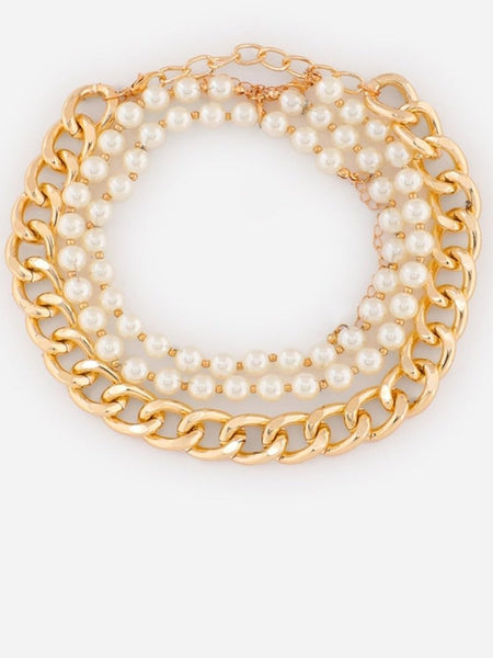 Gold Toned & White Pearl Choker Necklace, Choker Necklace For Women, Contemporary Choker Necklace VitansEthnics