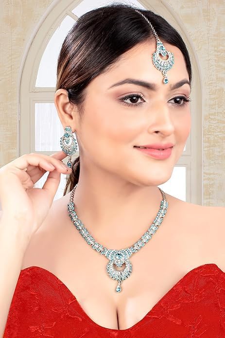 Silver Plated Necklace Jewelry Set with Earrings for Women Statement Jewelry for Weddings Parties and Special Occasions VitansEthnics