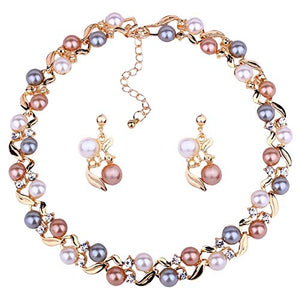 Multicolored Pearl Necklace Set Jewellery Set with Earrings for Women VitansEthnics
