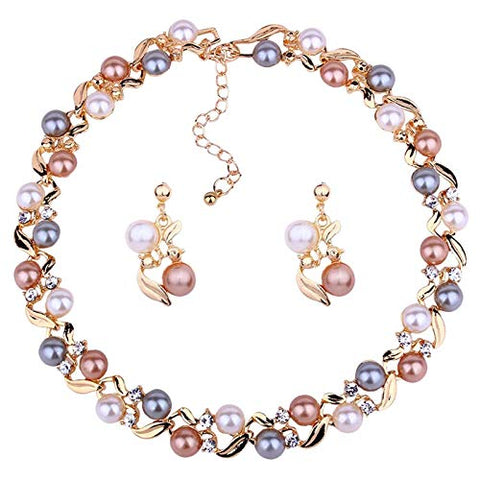 Multicolored Pearl Necklace Set Jewellery Set with Earrings for Women VitansEthnics