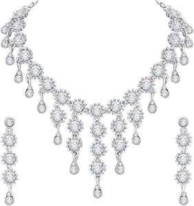 Silver Plated Jewelry Set for Women Elegant Necklace and Drop Earrings Set for Weddings VitansEthnics