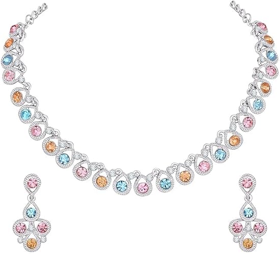 Silver Plated Jewelry Set for Women Elegant Necklace and Earrings Set for Weddings Parties and Everyday Wear VitansEthnics