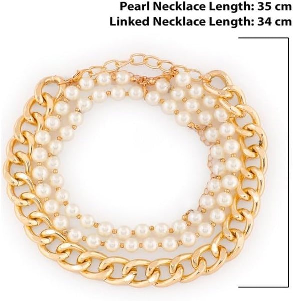 Gold Toned & White Pearl Choker Necklace, Choker Necklace For Women, Contemporary Choker Necklace VitansEthnics