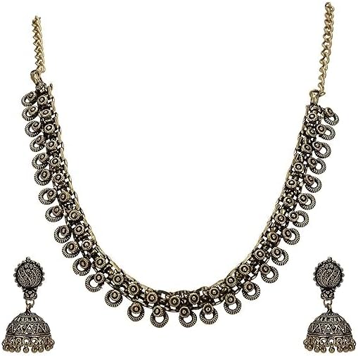 Oxidized German Silver Necklace with Earring for Women VitansEthnics