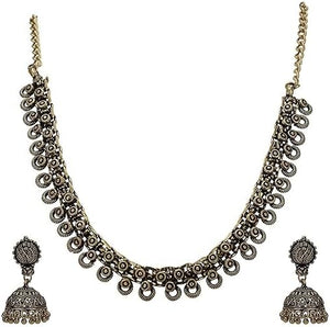 Oxidized German Silver Necklace with Earring for Women VitansEthnics