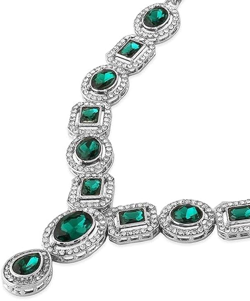 Green Stones & Austrian Diamonds Necklace & Earring Set For Women VitansEthnics