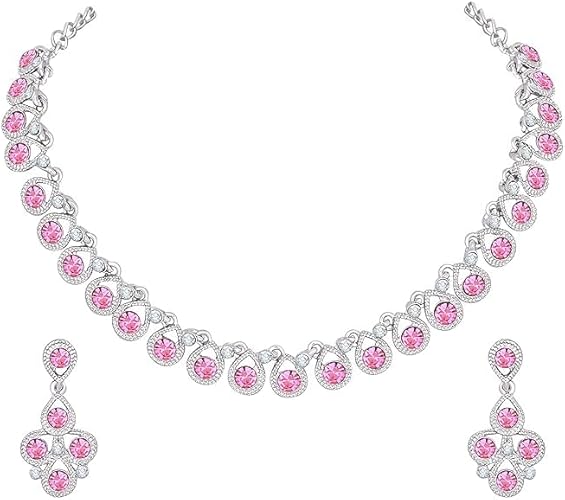 Silver Plated Jewelry Set for Women Elegant Necklace and Earrings Set for Weddings Parties and Everyday Wear VitansEthnics
