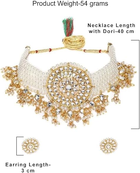 Gold Tone Kundan & MultiStrand Pearls Choker Necklace & Earring Set For Women VitansEthnics