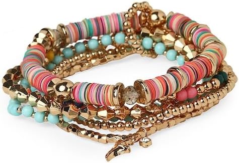 Women Gold Toned Pink Gold Plated Elasticated Beaded Bracelet VitansEthnics
