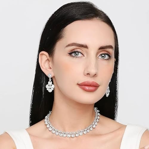Silver Plated Jewelry Set for Women Elegant Necklace and Earrings Set for Weddings Parties and Everyday Wear VitansEthnics