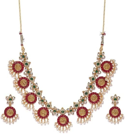 Gold Toned Indian Traditional Temple Choker Necklace Set For Women VitansEthnics