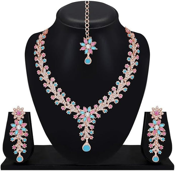 Women Rose Gold Tone American Diamond Jewelry Set VitansEthnics