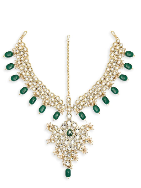Gold-Plated Stone-Studded & Beaded Bridal Wedding Jewelry Set VitansEthnics