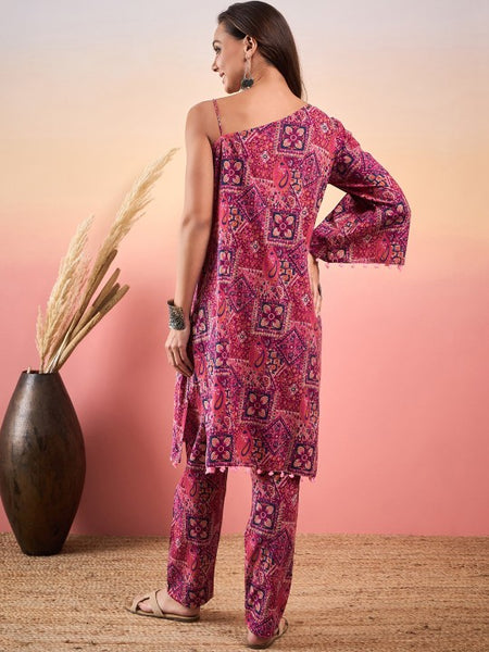 Ethnic Printed One Shoulder Kurta & Trousers For Women, Co-Ords Set, Pant Kurti Set, Coord Set, Ethnic Indian Dress, Kurti Set VitansEthnics