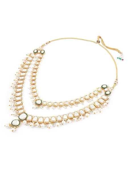 Gold Plated Kundan Studded & Pearls Beaded Jewellery Set VitansEthnics