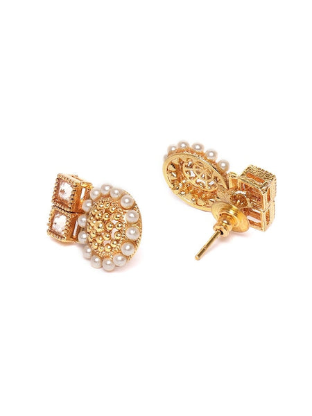Cream-Coloured Gold-Plated Stone-Studded & Beaded Handcrafted Jewellery Set VitansEthnics
