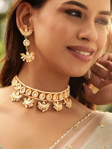 22K Gold-Plated Kundan Studded Jewelry Set VitansEthnics