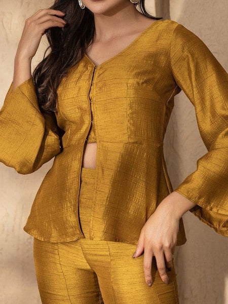 V Neck Slit Front Peplum Top With Palazzo Coord Set VitansEthnics