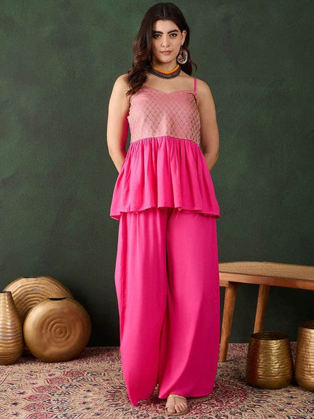 Woven Designed Sleeveless Top With Palazzo Coord for Women, Fusion Festive Outfit, Ethnic Indian Dress, Indo Western Outfit, Kurta Set3 VitansEthnics