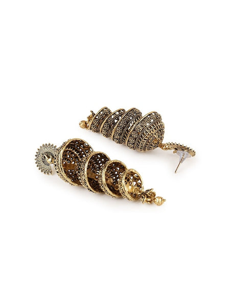 Black & Gold-Plated Enamelled Dome Shaped Jhumka Drop Earrings VitansEthnics
