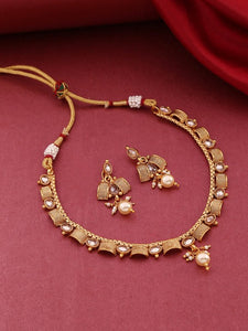 Gold-Plated Stone-Studded Beaded Handcrafted Jewelry Set VitansEthnics