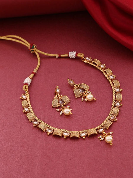 Gold-Plated Stone-Studded Beaded Handcrafted Jewelry Set VitansEthnics