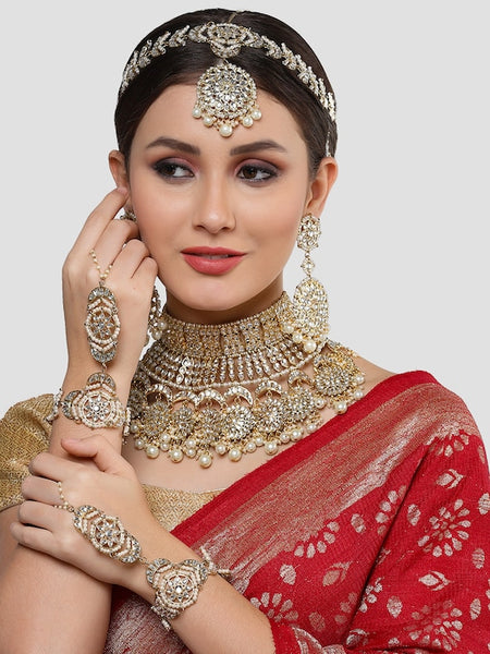Gold-Plated Kundan-Studded & Beaded Bridal Jewellery Set VitansEthnics
