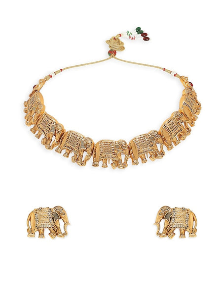 Gold-Plated Elephant Design Antique Choker Necklace Set VitansEthnics