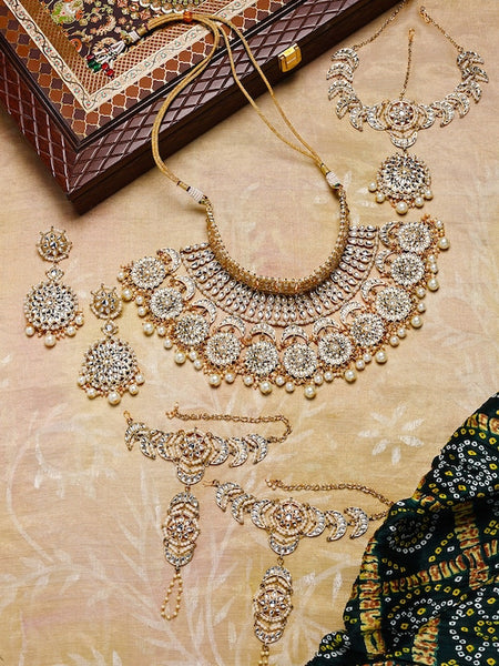 Gold-Plated Kundan-Studded & Beaded Bridal Jewellery Set VitansEthnics