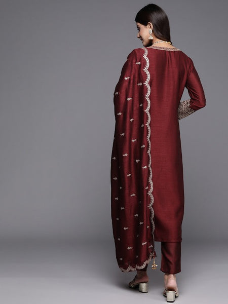 Ethnic Motifs Embroidered Sequinned Kurta with Trousers & Dupatta