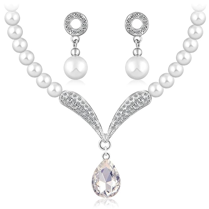 Fashion Crystal Pearl Necklace Set Jewelery Set with Earrings VitansEthnics