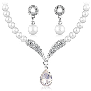 Fashion Crystal Pearl Necklace Set Jewelery Set with Earrings VitansEthnics