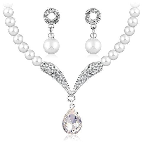 Fashion Crystal Pearl Necklace Set Jewelery Set with Earrings VitansEthnics