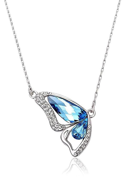 Platinum Plated Crystal Butterfly Pendant Necklace VitansEthnics