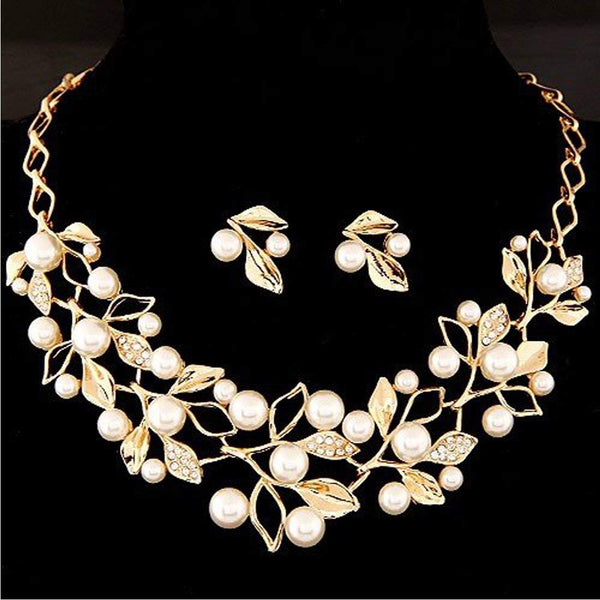 Pearl Studded Necklace Jewellery set with Earrings VitansEthnics