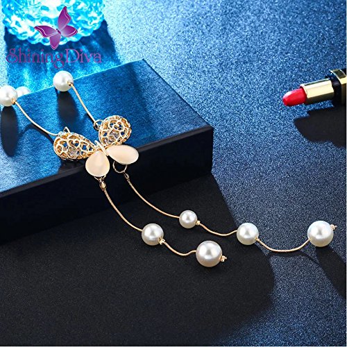 Long Chain Crystal Butterfly Pendant Necklace VitansEthnics