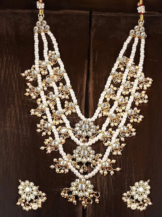 Indian Ethnic Kundan & Pearls Multi Layers Bridal Necklace Set For Women VitansEthnics