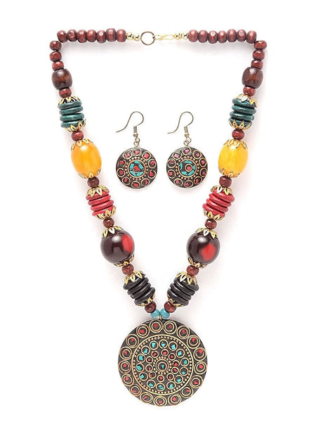 Traditional Tibetan Style Pendant Necklace Jewellery Set VitansEthnics