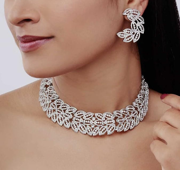 Austrian Diamond Rose Gold Plated Choker Necklace With Earring Jewellery Set for Women VitansEthnics