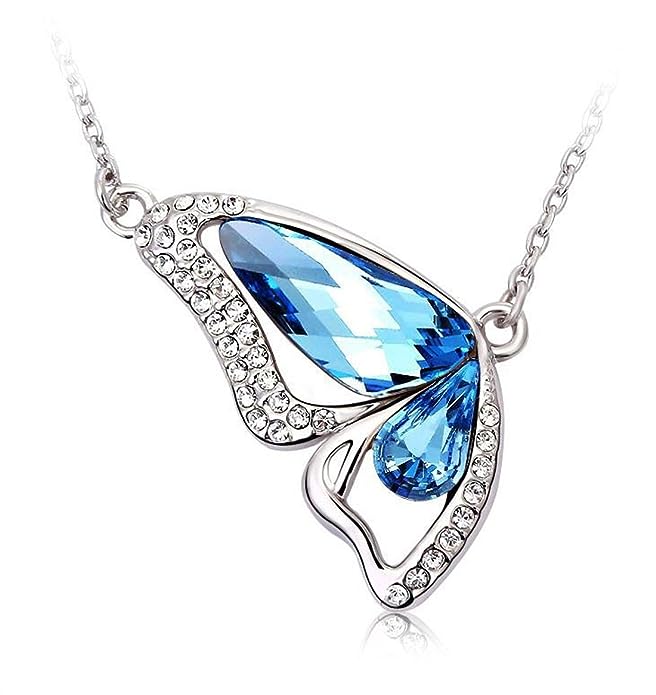 Platinum Plated Crystal Butterfly Pendant Necklace VitansEthnics