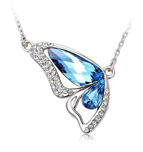 Platinum Plated Crystal Butterfly Pendant Necklace VitansEthnics