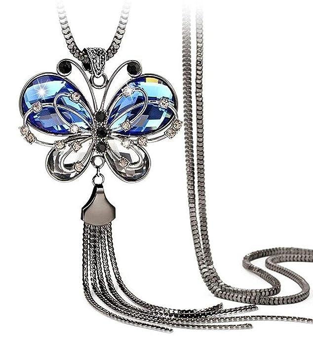 Platinum Plated Crystal Butterfly Pendant Necklace VitansEthnics