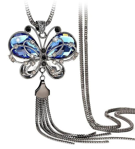 Platinum Plated Crystal Butterfly Pendant Necklace VitansEthnics