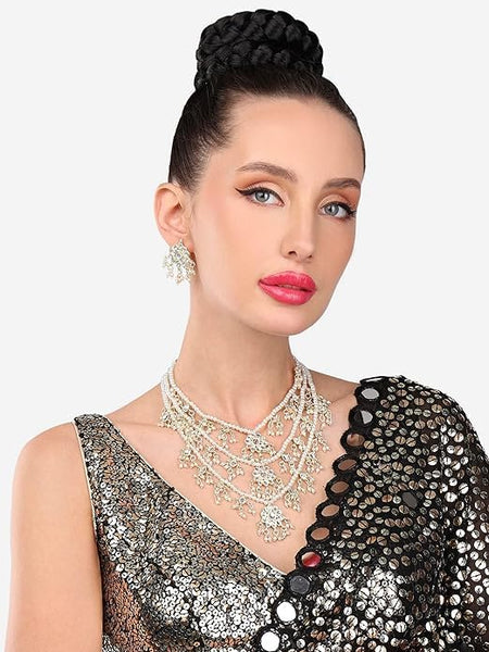 Indian Ethnic Kundan & Pearls Multi Layers Bridal Necklace Set For Women VitansEthnics
